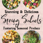 four differerent spring salads featuring seasonal ingredients