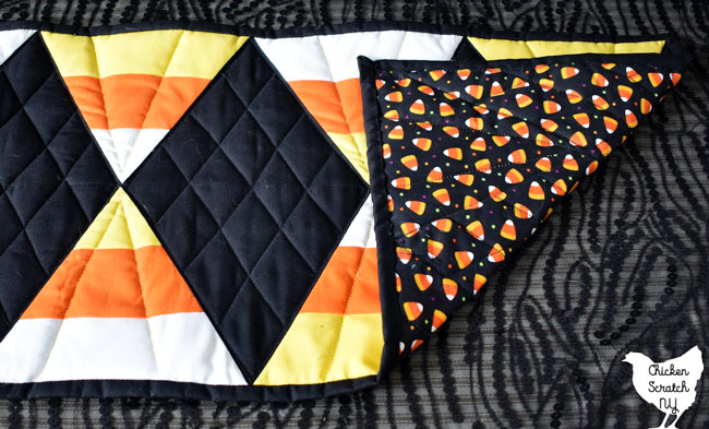 solid color bright candy corn table runner made with 60 degree triangles