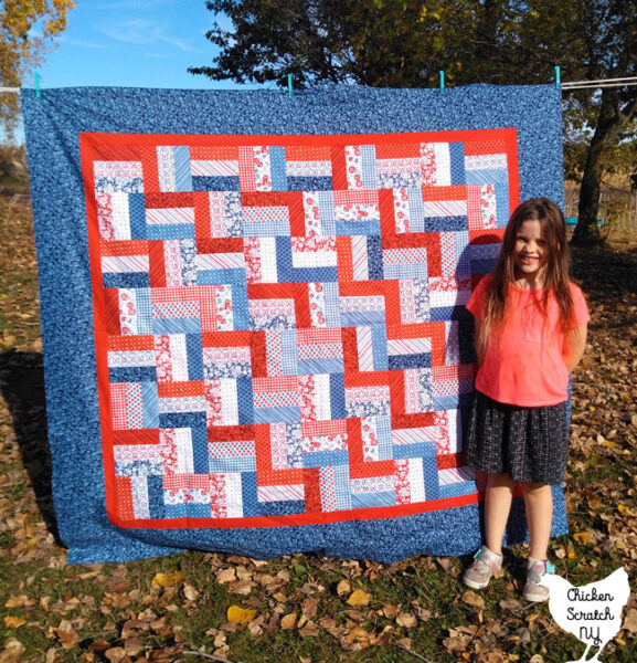 red white and blue jelly roll rail fence quilt