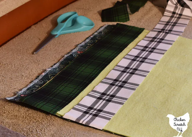lay out fabric for qualt as you go runner and cut with scissors to length