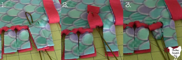 how to flip the blanket strips inside out to connect the pieces of fleece fabric