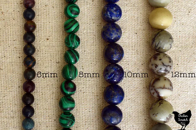 different natural stone bead sizes