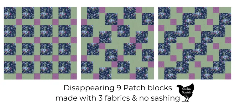 Disappearing 4 patch blocks get extra texture with hand dyed fabrics