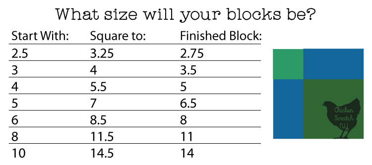 size chart for disappearing 9 patch