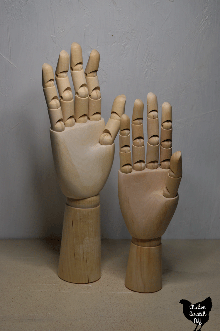 wooden drawing hands from Amazon and Michael's 