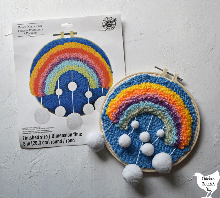 finished rainbow yarn punch needle kit from Michaels
