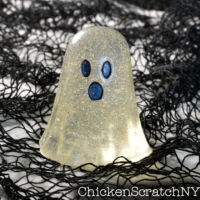 close up of holographic glitter soap ghost