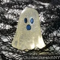 close up of holographic glitter soap ghost