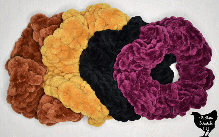 chenille yarn velvet scrunchies made with Loops & Threads yarn from Michael's