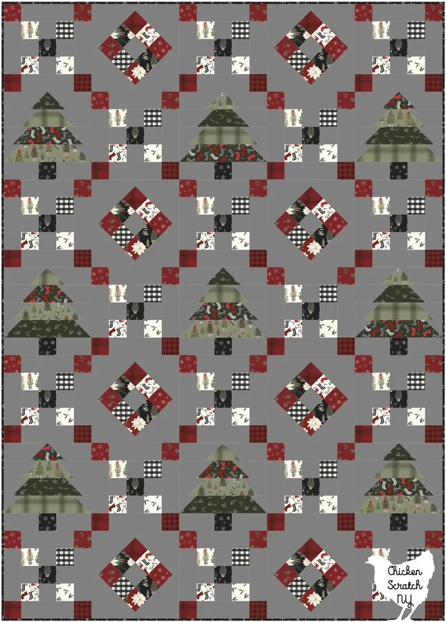 Winter Lattice quilt mock up in Farmhouse Christmas with solid grey background