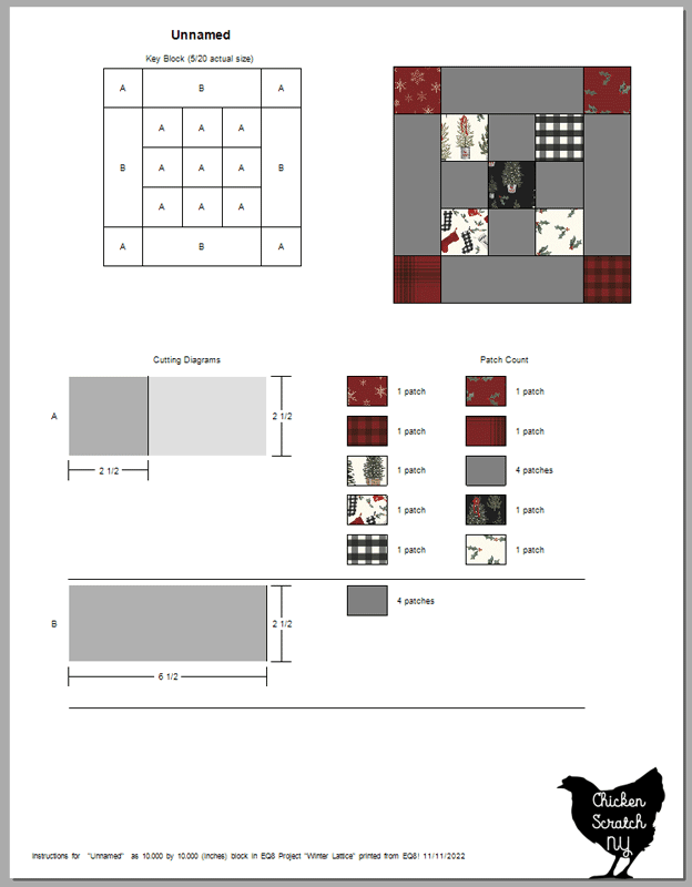 screenshot from Electric Quilt 8 showing the rotary cutting diagram for a quilt block