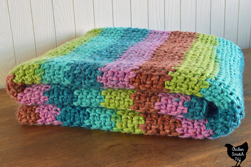 moss stitch blanket made with Caron Anniversary Cake in Wildflowers