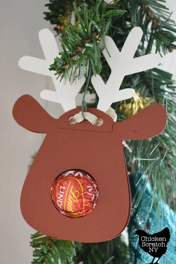back view of assembled reindeer truffle ornament