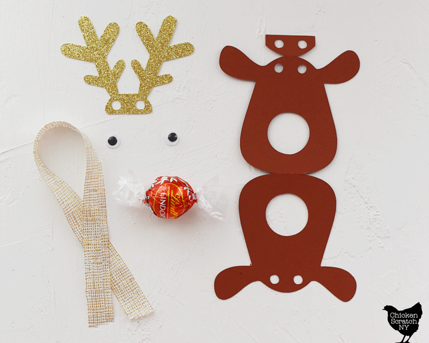 pieces to make a reindeer truffle nose ornament