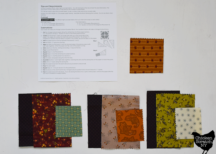 fabric rectangles for a single Vintage Sunburst foundation paper piecing sheet
