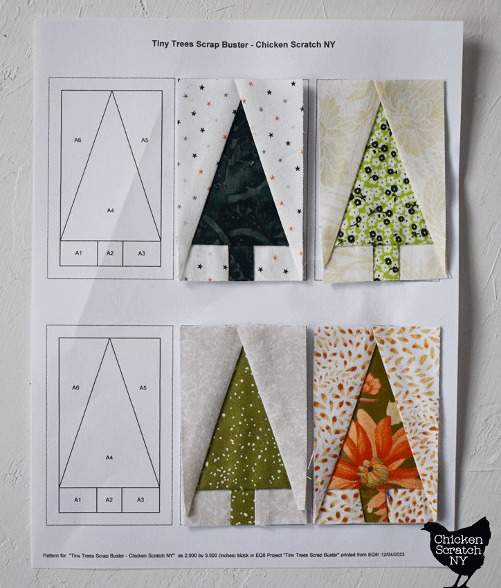 foundation paper  pieced pine trees showing 4 blocks and the printable foundation paper sheet
